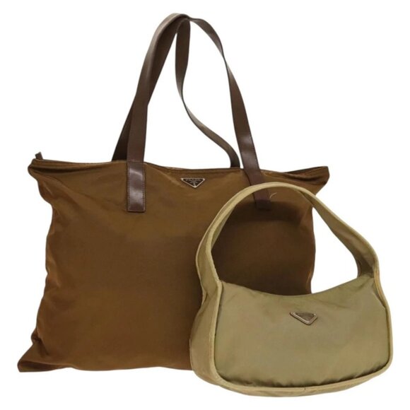 PRADA Shoulder Bag Nylon 2Set Beige Brown Auth - Picture 1 of 16